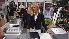 That huge cock drills her hard in the shop