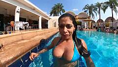 Morena natzinha rides in usa pool, contrasting sexy assfucking with gay pornstar mr matusalem.
