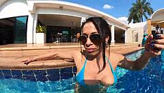 Morena natzinha rides in usa pool, contrasting sexy assfucking with gay pornstar mr matusalem.