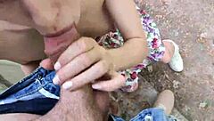 Cute Skinny Girl Gives Deep Blowjob On The Street POV! Cumshot On Tits Close Up!