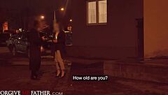 Waitress with natural tits fucked roughly in van