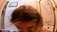 Amateur babe with big tits gets fucked in the bathroom by her stepbrother