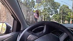 Amateur girl masturbates at the bus stop and ends up needing a drink