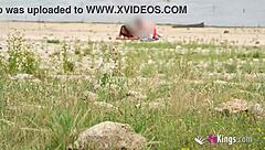 Ebony Babe Bends Over by Lake