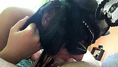 European housewife gets a blowjob with cream and swallows cum in mouth