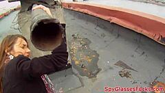 Babe takes strangers' cock hard in wild POV banging session outdoors.