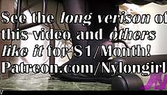 Hidden candid of latina in seamed stockings playing with black flats.