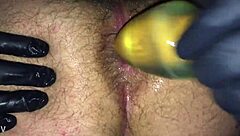 Intense anal plug play with 6cm toy