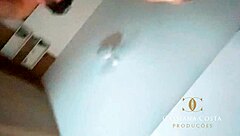 Brazilian milf receives massage then gives blowjob and rides in cowgirl