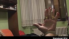 Girl hogtied with palms out, ready for more bondage fun?