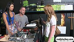 random ladies flashing their tits in the garage for cash