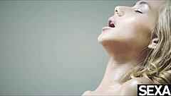 Blonde squirts intensely during fingering!