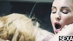 Blonde squirts intensely during fingering!