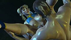 Chun Li from Street Fighter in a 3D scene where she gets penetrated with moaning