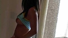 Hot bailey with big tits photoshoot! Watch her natural brunette pussy shine!