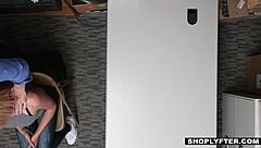Shoplifting Teen Fucks Security Guy In Office