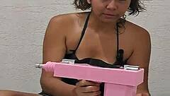 Unboxing My New Fuck Machine for Intense Brunette Wife Masturbation