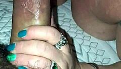 Blindfolded old man receives intense sucking session