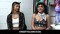 creepy guard interrogates shoplifter teen intensely