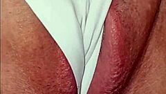 hiden behind her gorgeous cameltoe i found her tiny 18+ clit i play with till she cums