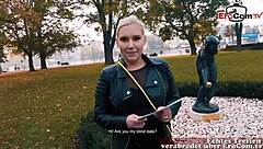 A risky public sex date with a German blonde teen almost gets caught.