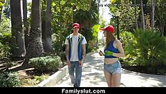 Dolly Leigh rides step brother's large penis despite being a naughty brunette