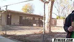 Nadia Night surprises stud with a rimjob, licking his big cock from behind.