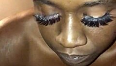 This darkskin shy teen 18+ is trying her first blowjob, gagging a bit in the ghetto.