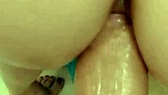 Tattooed athletic babe in skirt deepthroats cock while choking and gagging