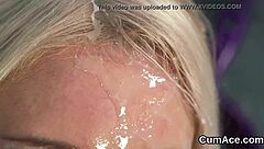 omg this bombshell in a blowbang, swallowing all that cum 😍 facial fun!