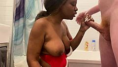 Black Ebony Girl Gags On Huge Monster White Cock!