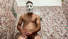 Young guy showers with hard cock, ready for ebony hardcore action outdoors.