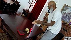 this succubus chick is sucking on a big black cock like it's her job