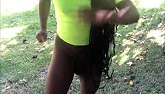 Rock Kardash performs outdoor dick workout