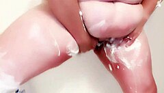 shaving legs, pussy, and ass in shower