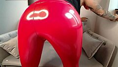 Rote Leder Leggins Fetisch