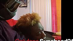 Ebony crossdresser gives bareback blowjob