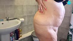 Sexy milf gives lap dance in toilet.