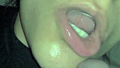 she feels my fresh cum slowly running into her mouth with her tongue