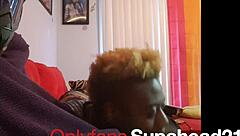 Ebony crossdresser gives bareback blowjob