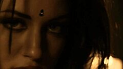 Charming Indian babe strips by the fireplace