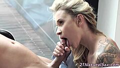 Euro babe fucked doggystyle with cum in mouth!