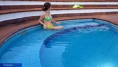 innocent latina enjoys pool time with stepbrother in steamy encounter