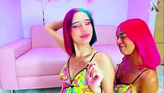 Girls with colorful hair enjoy a fun sleepover with their neighbor.