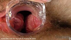 ginger teen gets her hairy pussy stuffed with panties and examined with speculum