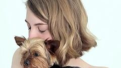 Hot Naked Blonde Cuddling Her Puppy.