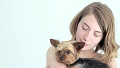 Hot Naked Blonde Cuddling Her Puppy.