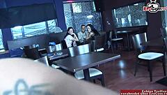 Watch Brunette Milf Fuck Bareback in Public Bar!