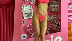Barbie Poses in Red Lingerie Outfit