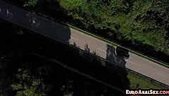 Petite euro slut emotionally endures anal fucking outdoors by monster cock in doggystyle